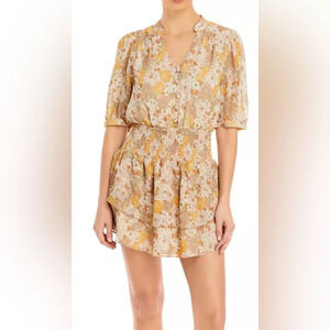 Bloomingdale’s Aqua Floral Mini Dress - Yellow and Cream